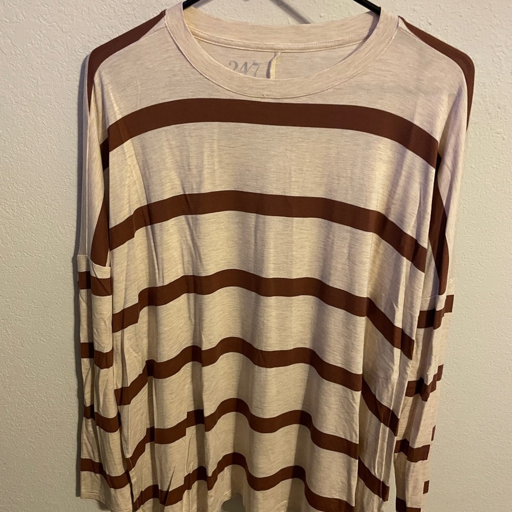 Maurices Brown and Cream Striped Long Sleeve Top